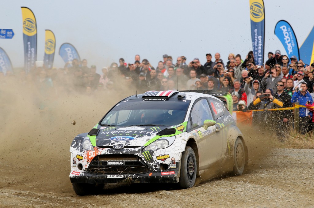 Ken Block & Alex Gelsomino in action during their last visit to NZ - 2012 WRC Rally NZ. Photo: Euan Cameron