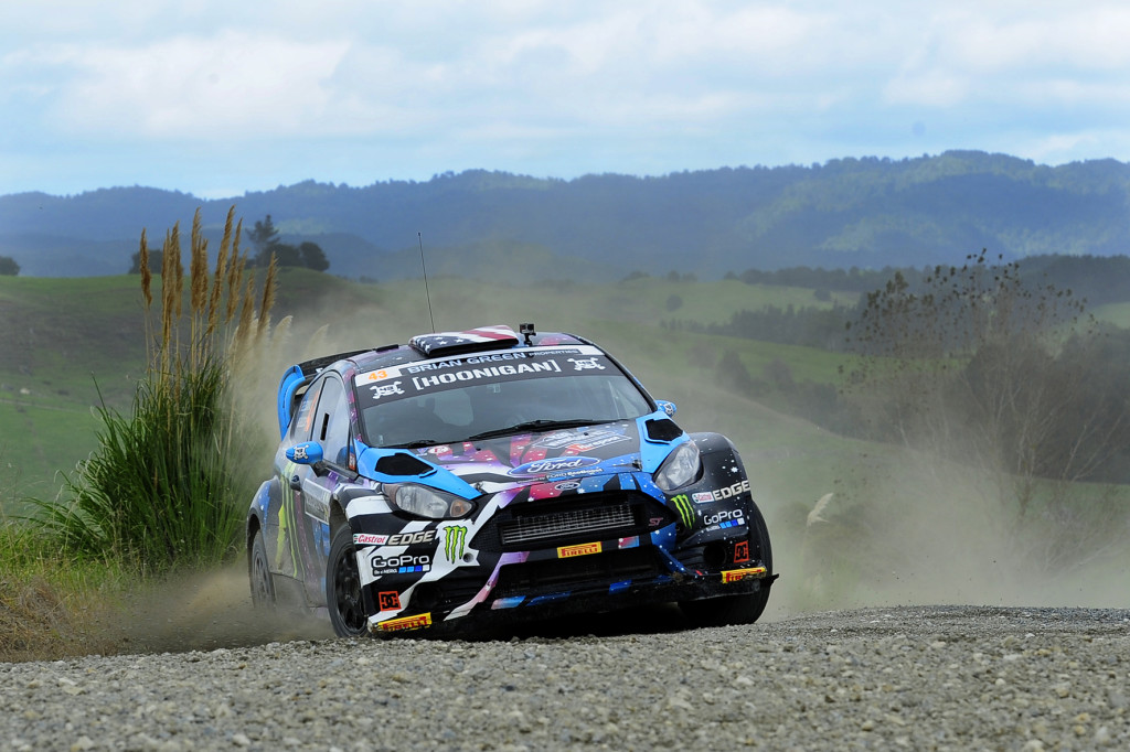  American Motorsport Superstar Ken Block in action during the 2015 International Rally of Whangarei on the Northland roads he described as "among the best rally stages in the world" Photo: Geoff Ridder 